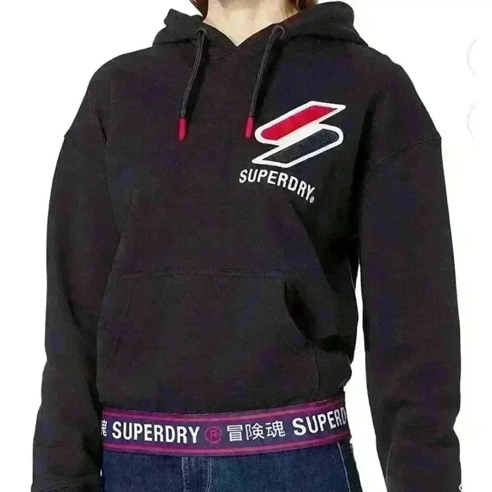 Superdry Women’s Sportstyle Chenille Hooded Sweatshirt Navy Size Large NWT